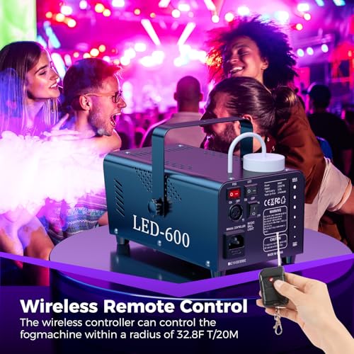 Fog Machine 600W with 18 LED Lights, Wireless Remote, Black Z9981