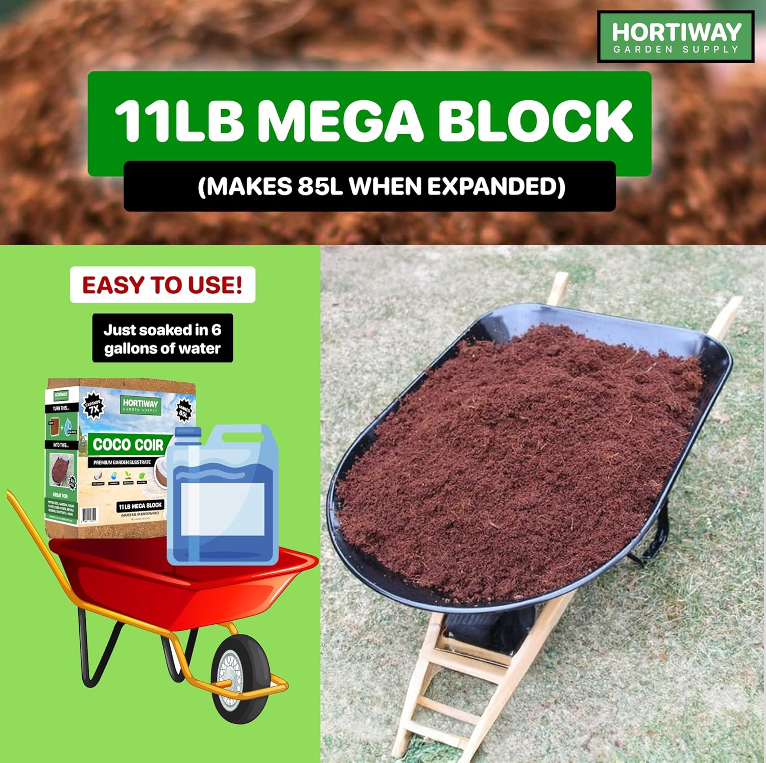 11lbs Premium Coco Coir Brick - Organic Coconut Coir for Plants, Low EC & pH Balanced J58082