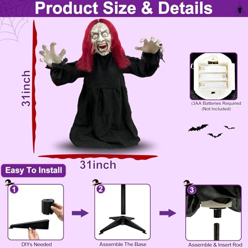 Halloween Animatronics Zombie Groundbreaker with Sound Activated & Glowing Eye, 2.6 Ft Outdoor Decor K4206