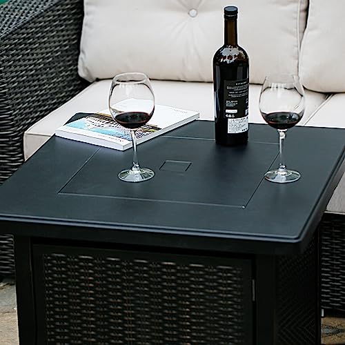 BALI OUTDOORS 50000 BTU Propane Fire Pit Table with Lid, 28 inch, Black Y709007