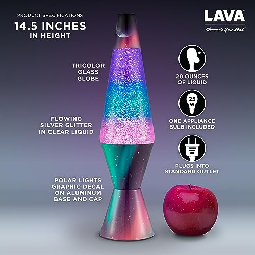 Lava® Lamp 14.5" Polar Glimmer Motion Light, Silver Glitter, Multicolor Base A86512