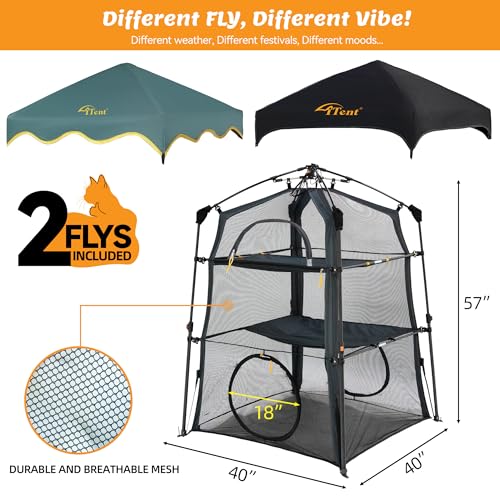X-Large Catio Outdoor Cat Enclosure and Cat Tower Tent, 3-Tier Portable Foldable, Two Doors Z502328