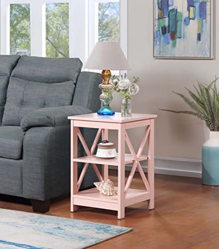 Convenience Concepts Oxford End Table with Storage Shelves, White Faux Marble/Black N969