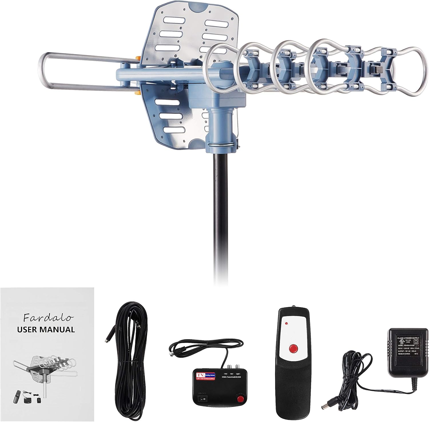 150 Miles Amplified Outdoor TV Antenna with 60FT RG6 Cable and Remote A418