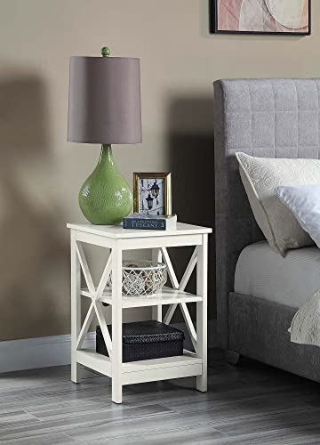 Convenience Concepts Oxford End Table with Storage Shelves, White Faux Marble/Black N969