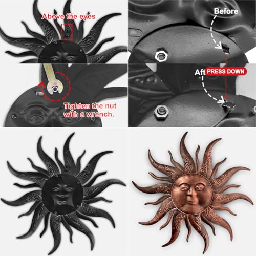 EOORAU Metal Sun Wall Art Decor 23.6inch Gold Sun Face Garden Sculpture O988824
