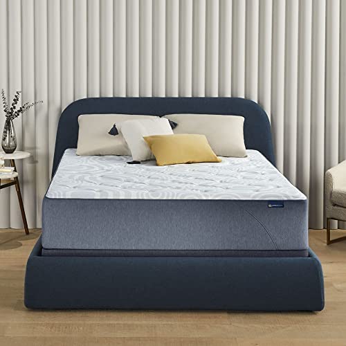 Serta Perfect Sleeper 12 Inch Queen Gel Memory Hybrid Mattress, Ultra Plush, USA Built, 100-Night Trial, CertiPUR-US Certified - Renewed Relief,White and Dark Blue