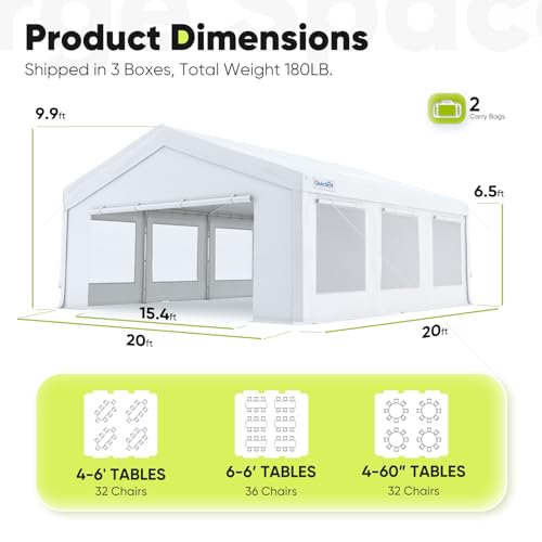 Quictent 20x20 Party Tent Heavy Duty Outdoor Canopy with Storage Bags M75972