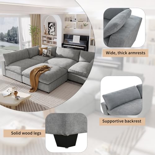 Upholstered Oversize Modular Sofa with Ottoman, 5-Seater, Beige H7229