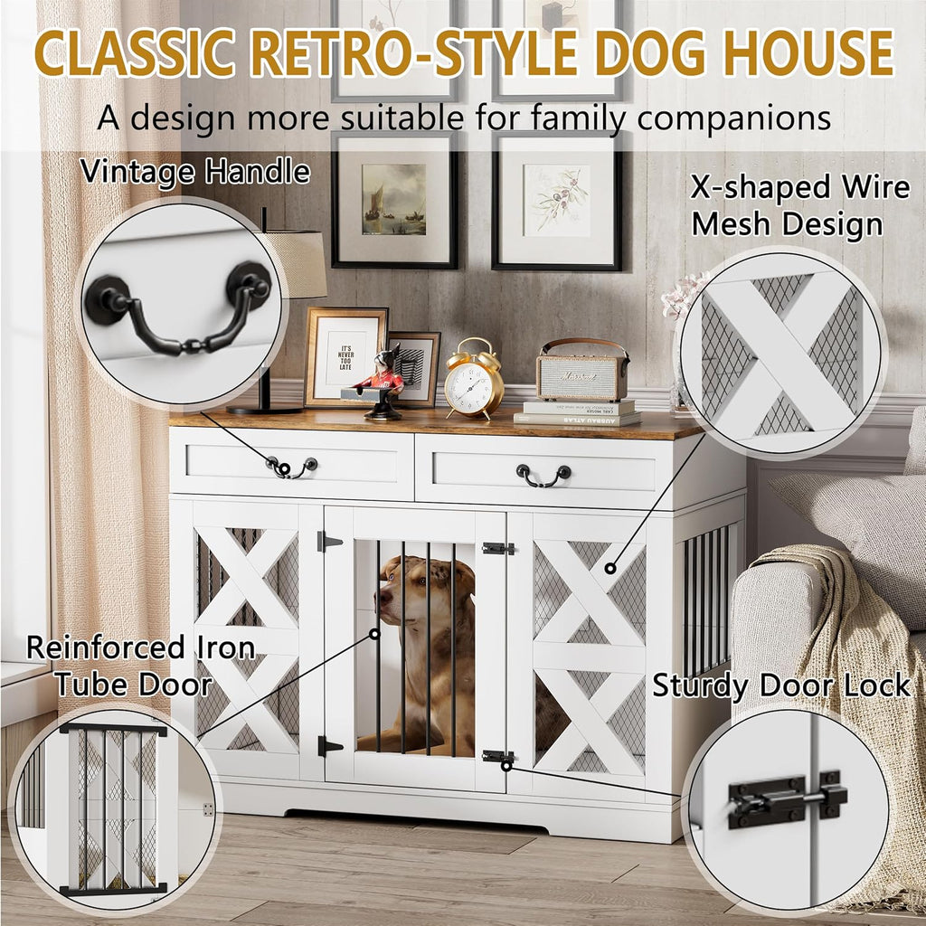 Large Dog Crate Furniture with Drawers Storage and Locks R205