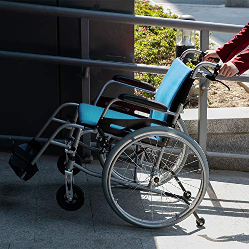 Lightweight Self-Propelled Wheelchair 21lbs with Travel Bag and Cushion, Blue I966872
