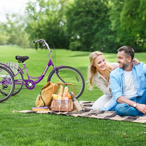 Adult Tricycle with Large Basket 24/26 Inch, 7-Speed 3-Wheel Bike I7207
