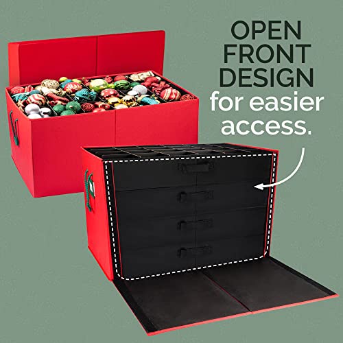 HOLDN’ STORAGE Christmas Ornament Storage Box with Dividers, Large, 4 Removable Trays A988