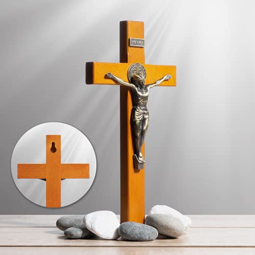 KUXBET Crucifix Cross Catholic 10.7 Inch Wooden Jesus Christ Wall Hanging or Tabletop G934