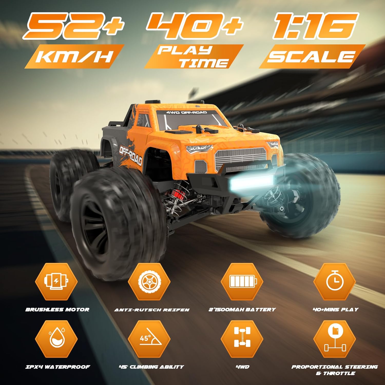 Hosim 1:16 Brushless RC Car 52+KMH 4WD Off Road Buggy O128542