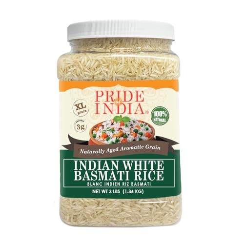 Pride Of India - Extra Long Indian Golden Basmati Rice - Healthy Parboiled Sella Grain, 1.5 Pound Jar