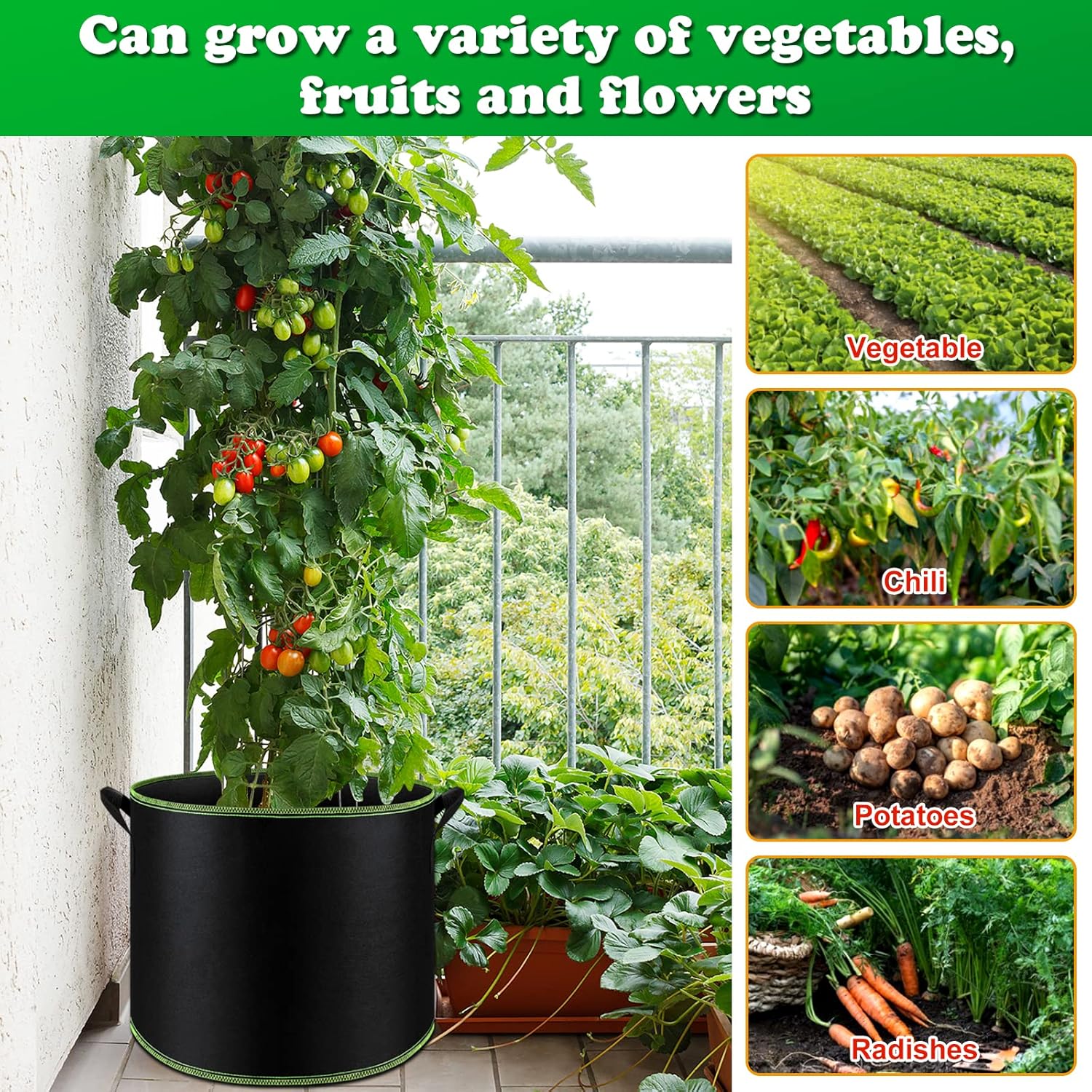 FEPITO 10 Gallon Fabric Grow Bags with Handles, 5 Pack P178