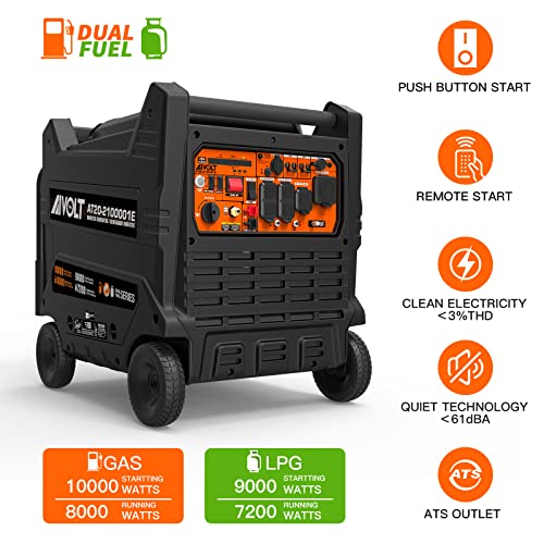 AIVOLT 8000W Dual Fuel Portable Inverter Generator, Gas Propane, Electric Start, RV Ready F63979