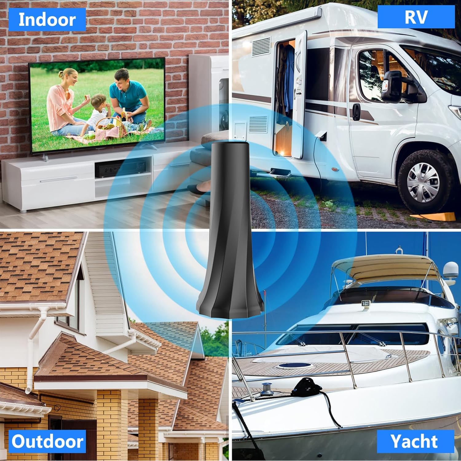 2024 Digital TV Antenna for Smart TV, Indoor Outdoor, 4K 1080P, 360° Reception with 25ft Coaxial Cable Q854