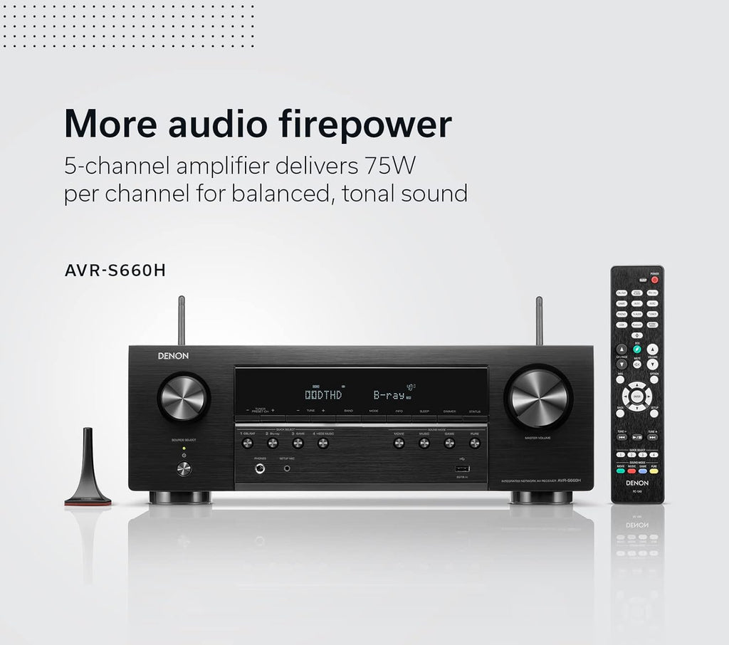 Denon AVR-S660H 5.2 Ch AVR - 75W, 8K Upscaling, 3D Audio, Wireless, HEOS, Alexa Receiver I625