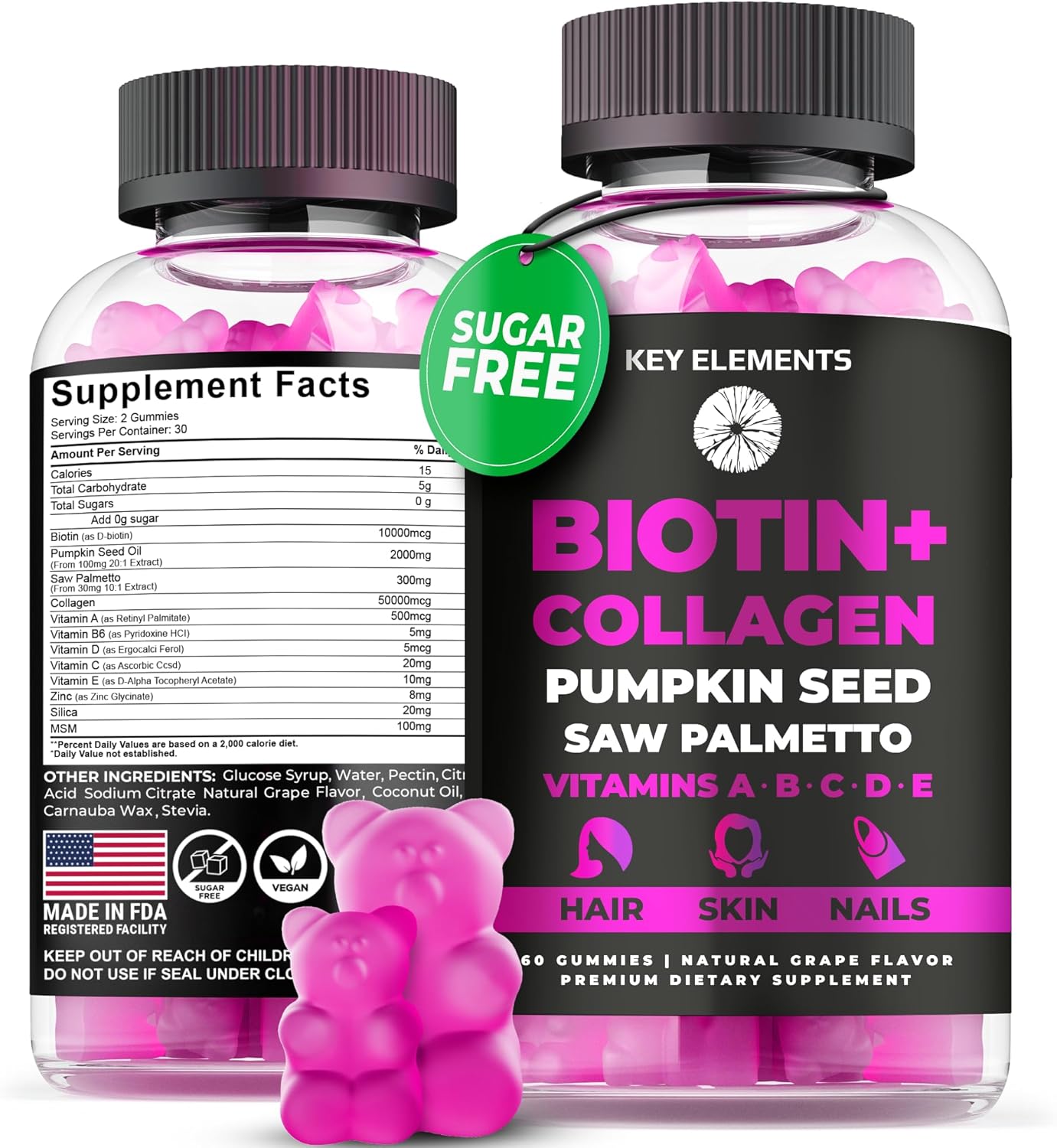 Hair Skin and Nails 10000mcg Biotin Gummies & Collagen Gummies, Pumpkin Seed Oil, Saw Palmetto Extract & Vitamins A B6 C D E - Biotin Vitamins Gummies for Hair Growth - Biotin and Collagen Supplements