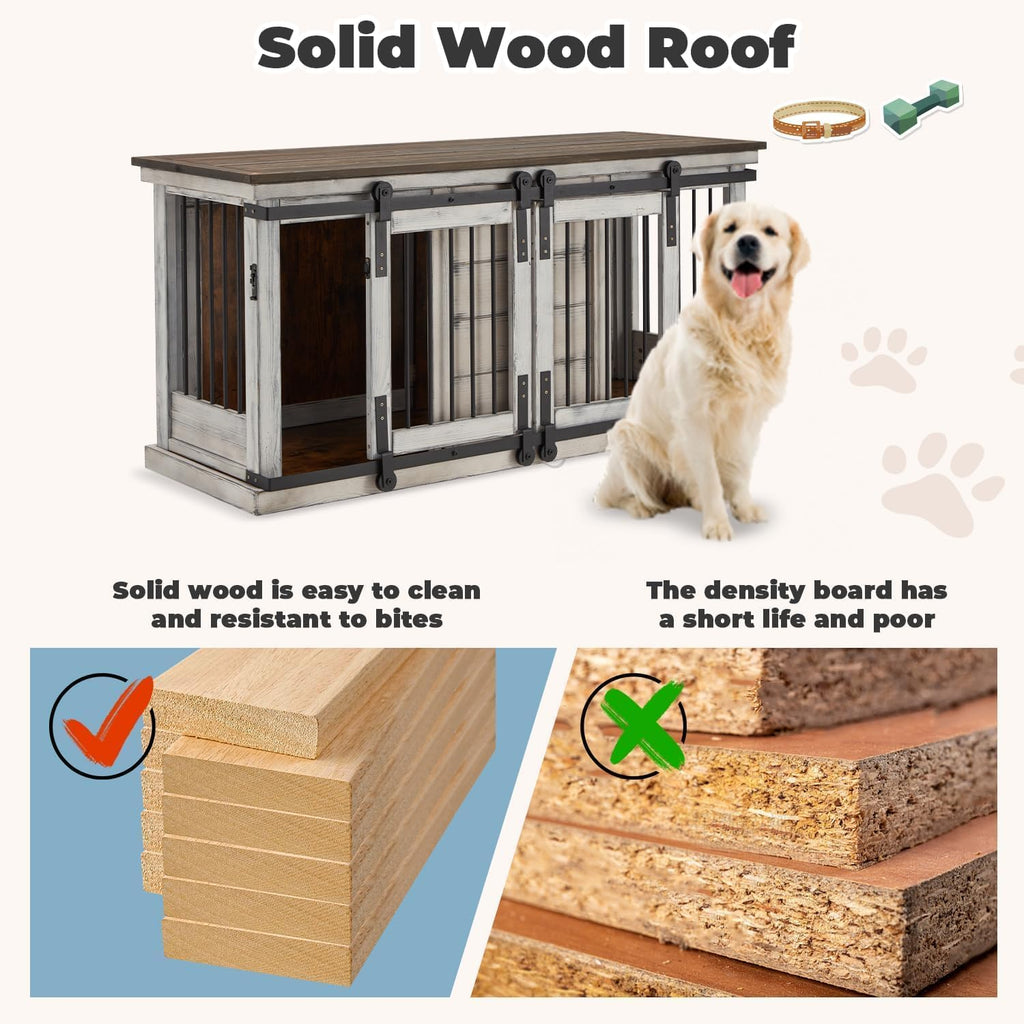 Solid Wood Dog Crate Furniture with Removable Divider, White F729