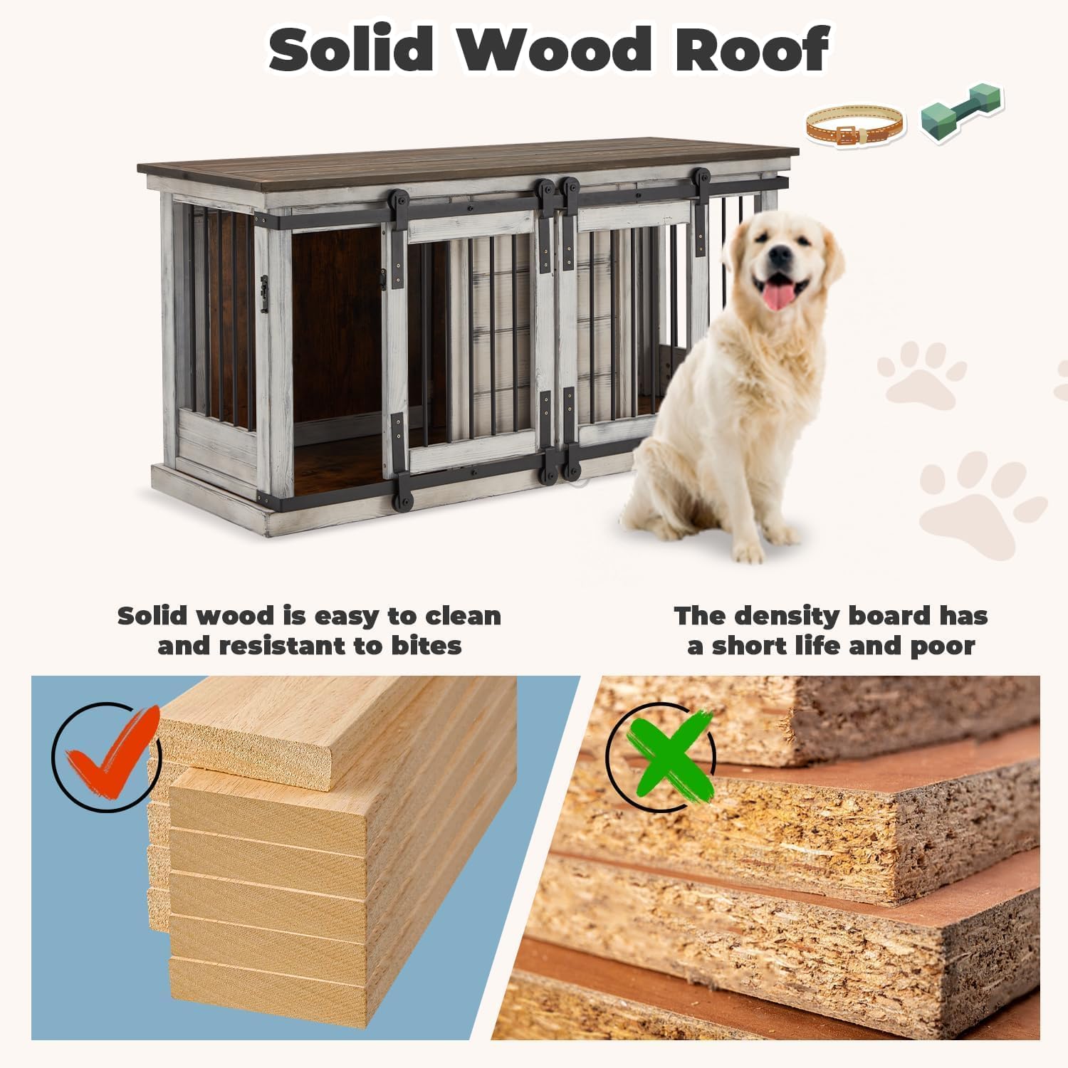 Solid Wood Dog Crate Furniture with Removable Divider, White F729