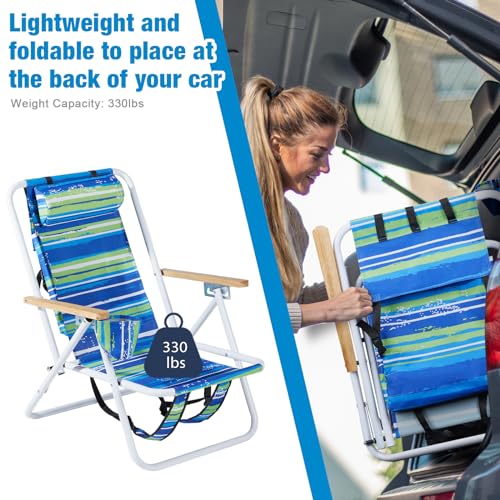 Set of 2 Folding Beach Chairs for Adults with Cup Holder, Blue U7857