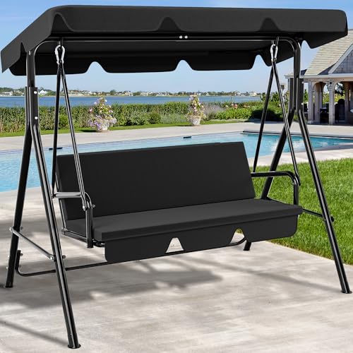 YITAHOME Outdoor Patio Swing Chair 3 Person with Adjustable Canopy, Black P266