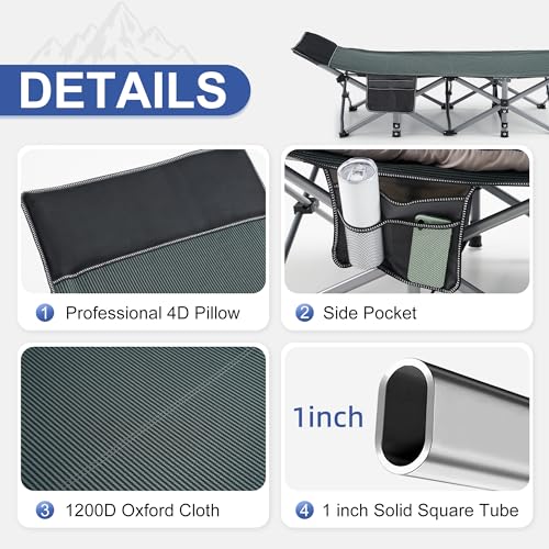 Folding Camping Cot for Adults Portable Outdoor Bed with Pillow and Carry Bag W6060