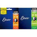 Elixir Strings, Electric Guitar Strings, Nickel Plated Steel with NANOWEB Coating, Longest-Lasting Bright Tone with Comfortable Feel, 6 String Set, 3 Pack, Light 10-46