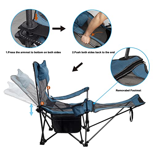 LEADALLWAY Camping Folding Chair with Foot Rest and Cup Holder, Blue H50160