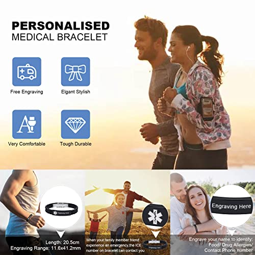 MEALGUET Personalized Medical Alert Bracelet Silicone Strap Stainless Steel ID Wristband Z91161