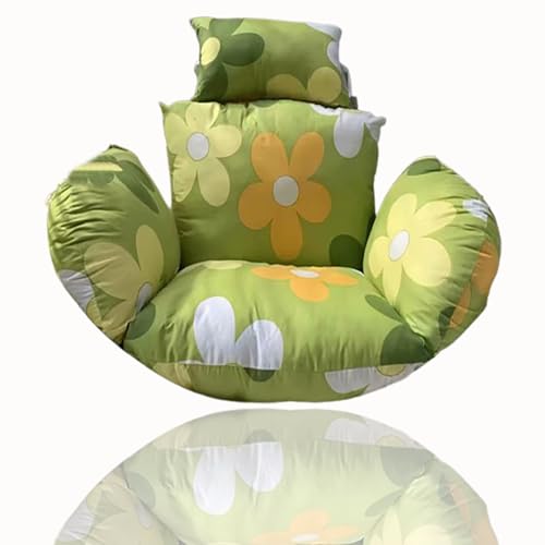 Egg Chair Cushion Thick Hanging Basket Seat Cushions with Pillow,Double Sided Pattern Cushions with Zipper,for Hanging Egg Chair Cushion Replacement Swing Chair Cushion, Blue