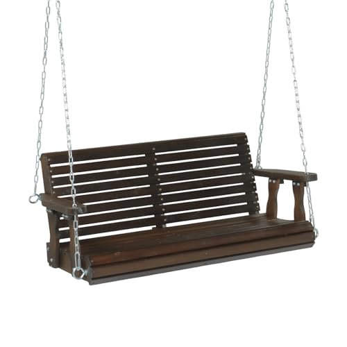 VINGLI Patio Wooden Porch Swing Chair with Hanging Chains, 5 FT, White W381253