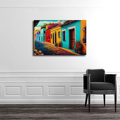 ISKADO Mexican Village Painting, Mexican Art Poster, Unframed 12x18inch J2996