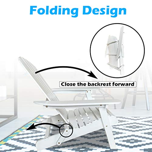 Adirondack Chair Folding Patio Chair Natural Finish White T6367