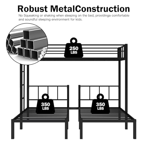 Twin Triple Bunk Bed Heavy Duty Metal with Guardrails and Ladder, Black P760