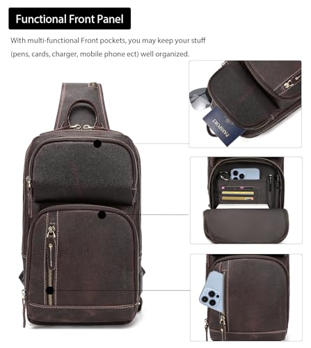 LANNSYNE Full Grain Leather Sling Bag for Men Crossbody Chest Daypack T245630