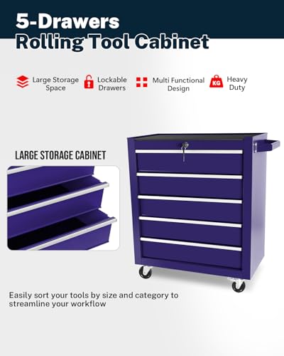 5-Drawer Rolling Tool Chest with Brake Casters, Black E95317