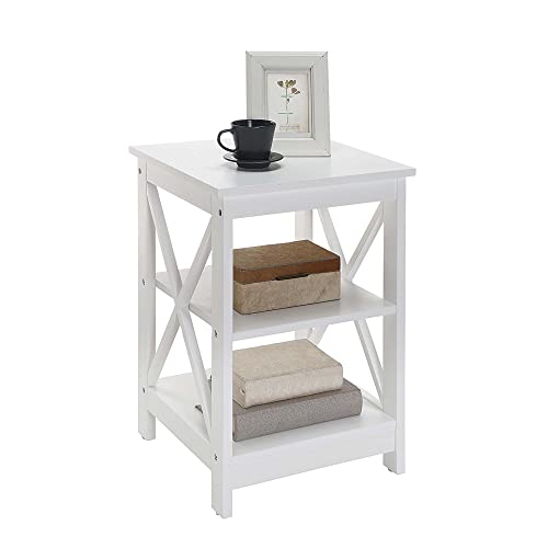 Convenience Concepts Oxford End Table with Storage Shelves, White Faux Marble/Black N969