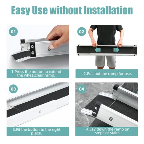 Adjustable Wheelchair Ramp 6FT Telescoping Portable Aluminum Non-Skid with Storage Bag (2 Pack) P4010