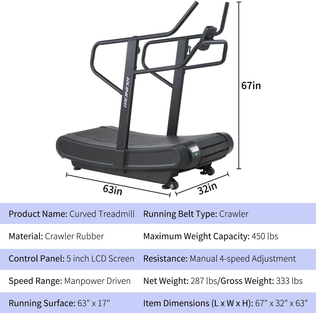 RUNOW Curved Treadmill Non-electric Motorized for Home and Commercial Use X19454