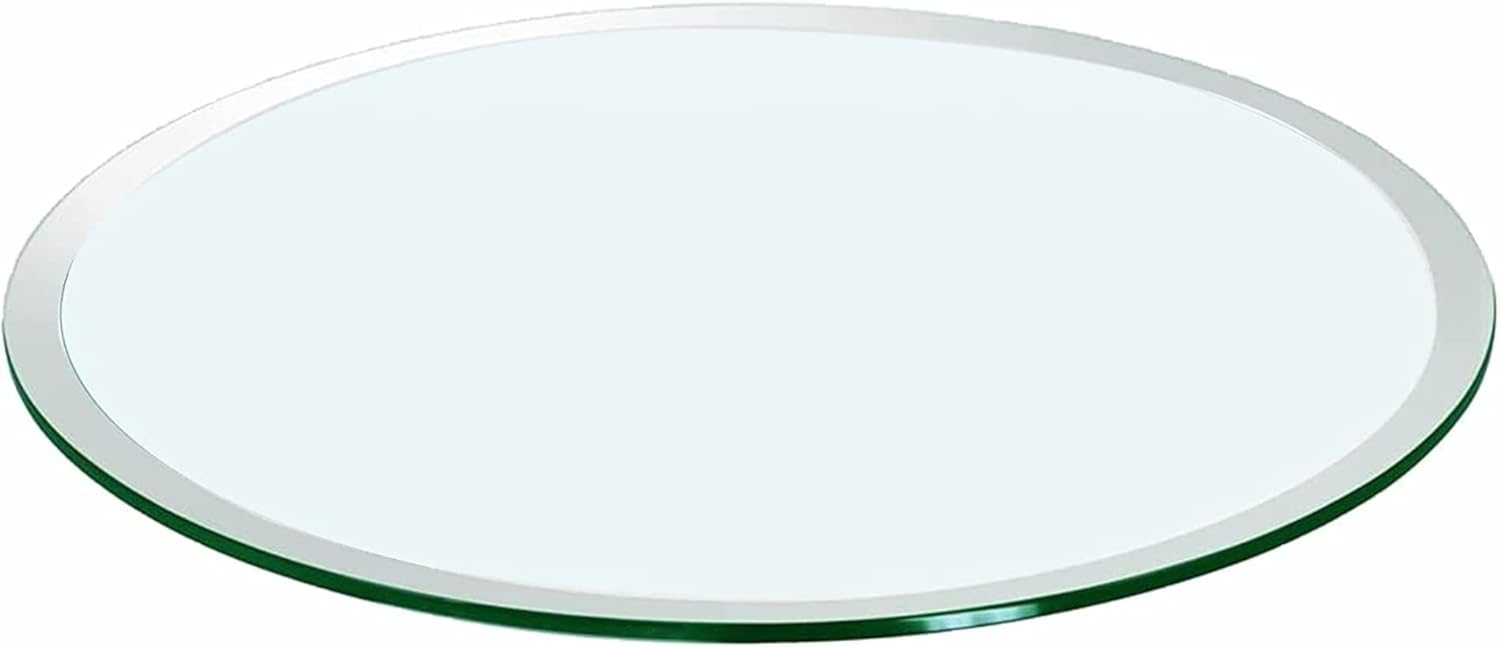 24" Round Transparent Tempered Glass Table Top 3/8" Thick Beveled Polished Edge Multipurpose for Home Office Glass Countertop