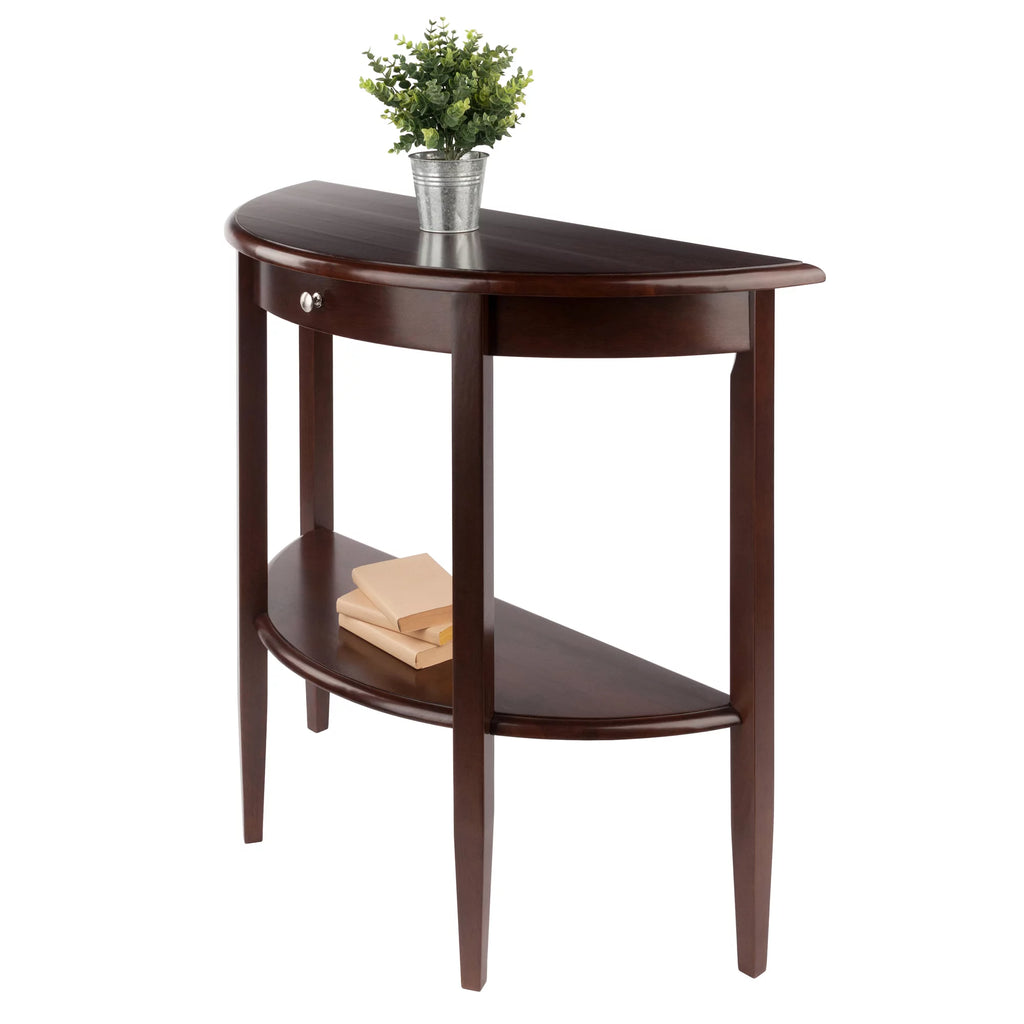 Winsome Wood Concord Half Moon Console Table with Drawer and Shelf, Walnut Finish F52882