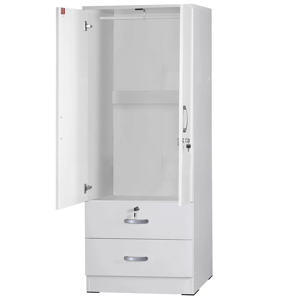Grace Wood 2-Door Wardrobe Armoire with 2-Drawers White J3816