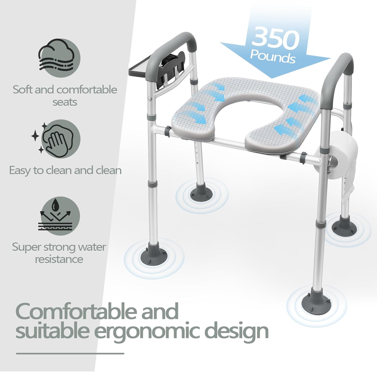 Raised Toilet Seat with Handles, Height Adjustable, Heavy Duty, 350lbs Capacity D83392