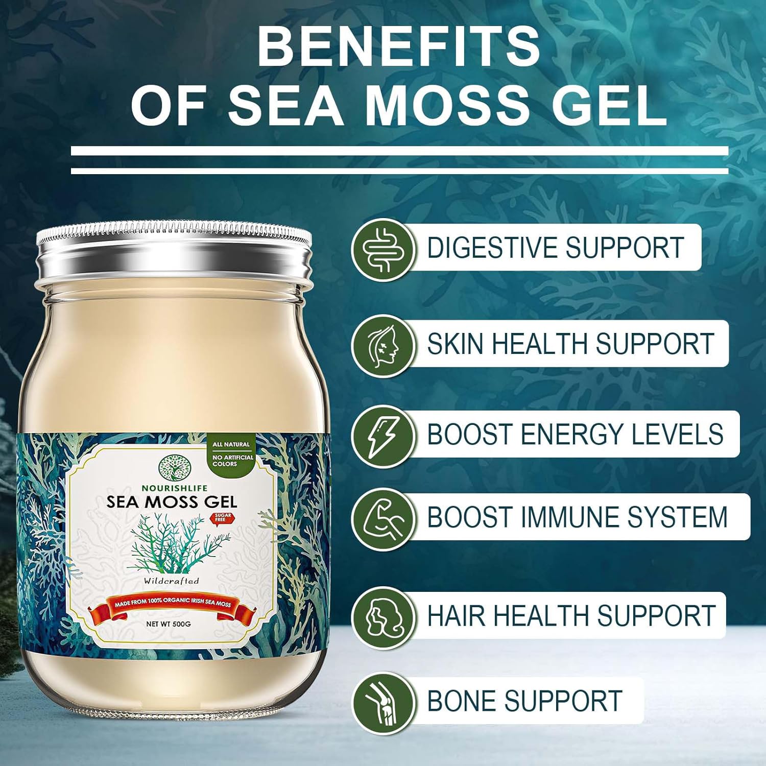 Natural Sea Moss Gel, 92 Minerals, Immune & Digestive Support, 18 oz J2516