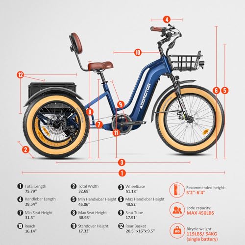 ADDMOTOR Electric Trike for Adults, 750W Rear Motor, 48V 20AH/40AH J984919