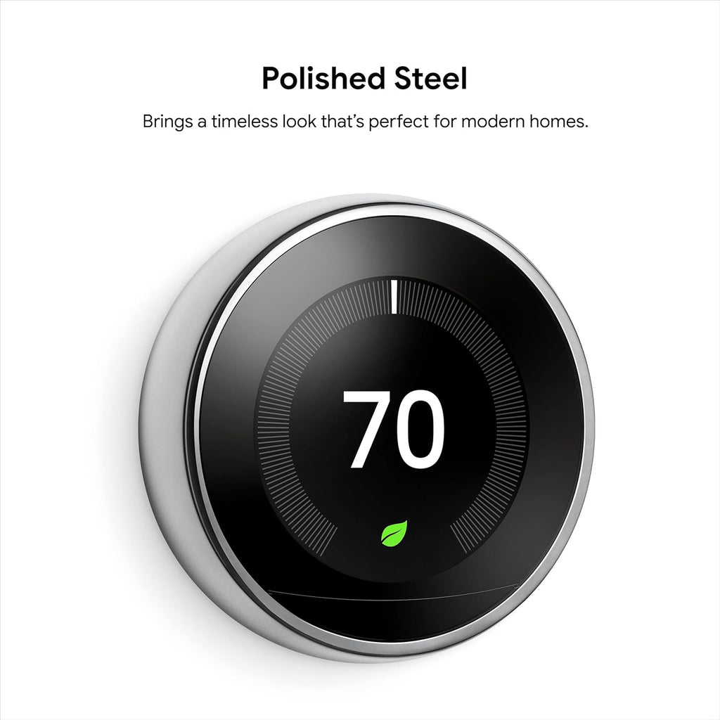Google Nest Learning Thermostat 3rd Gen - Programmable Smart Thermostat for Home, Polished Steel A430597